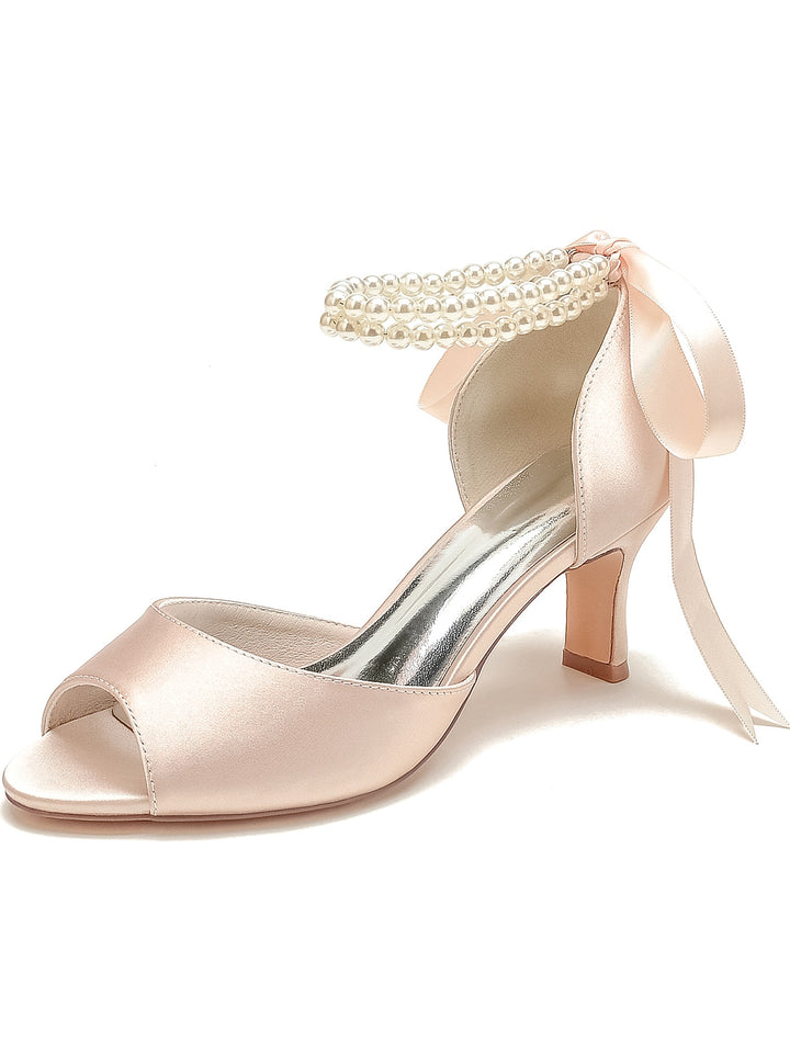 Women's Wedding Bowknot Stiletto Heel Open Toe Bridal Shoes