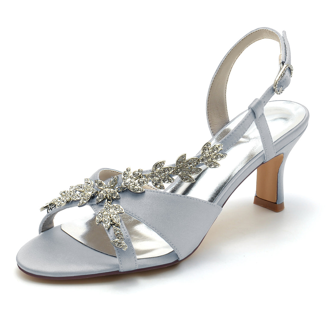 Women's Wedding Shoes Delicated Rhinestone Mid Heel Peep Toe Buckle Bridal Shoes