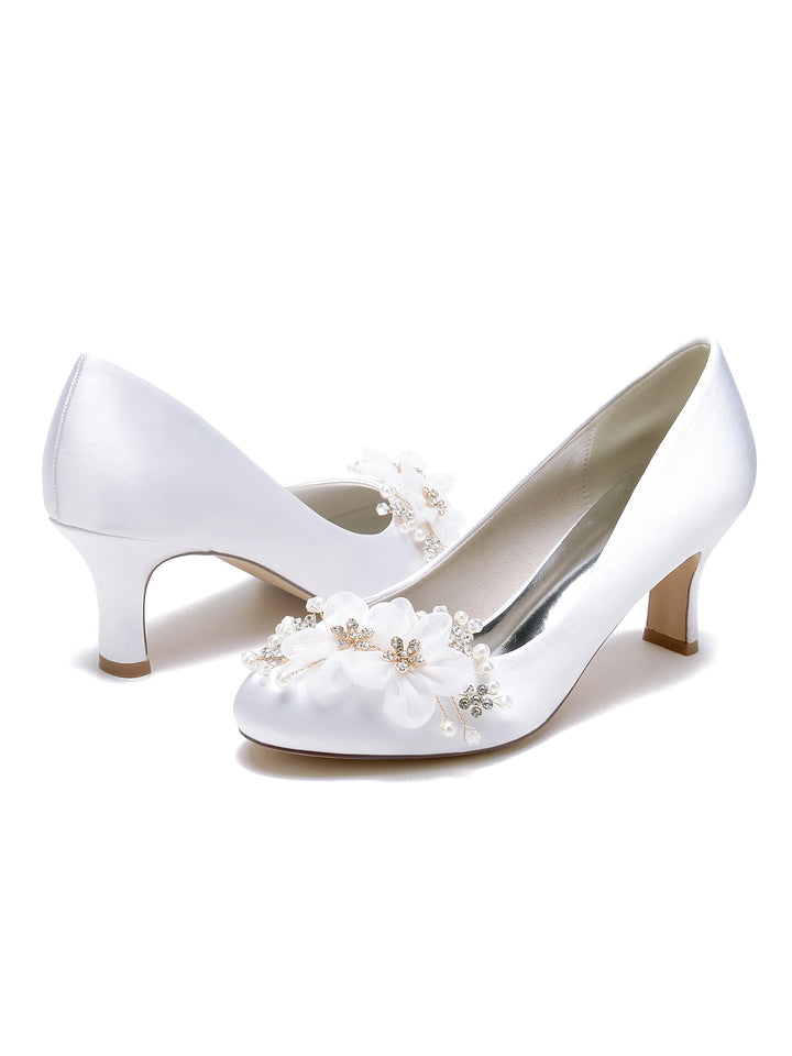 Women's Wedding Applique Mid Heel Pointed Toe Bridesmaid Shoes