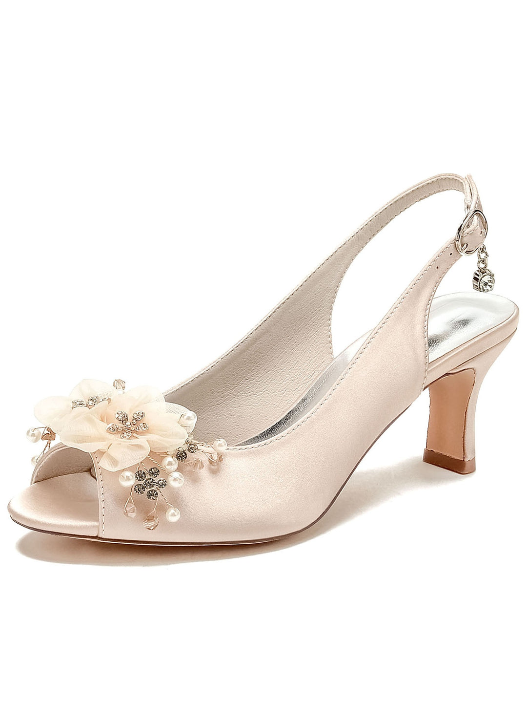 Women's Wedding Shoes Flower Mid Heel Open Toe Bridesmaid Shoes