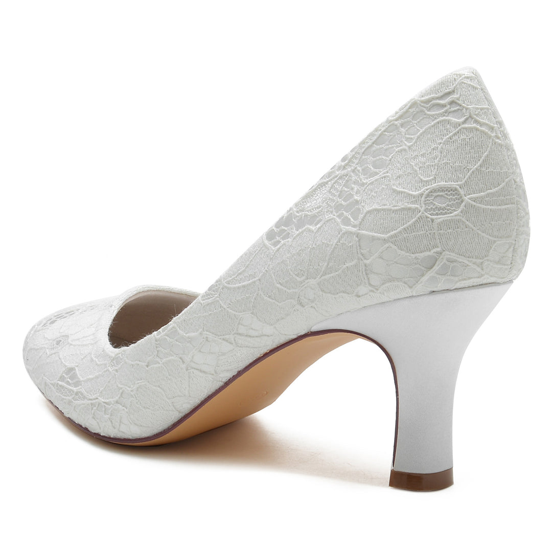 Women's Wedding Shoes Lace  Mid Heel Round Closed Toe Minimalism Bridal Shoes