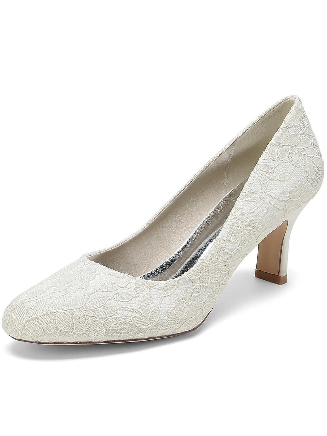 Women's Wedding Lace Mid Heel Pointed Toe Bridal Shoes