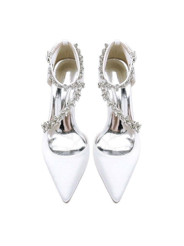 Women's Wedding Shoes Rhinestone Mid Heel Pointed Toe Bridal Shoes