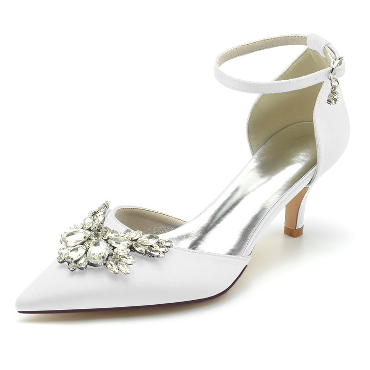 Women's Wedding Shoes Crystal Mid Heel Pointed Toe Buckle Bridal Shoes