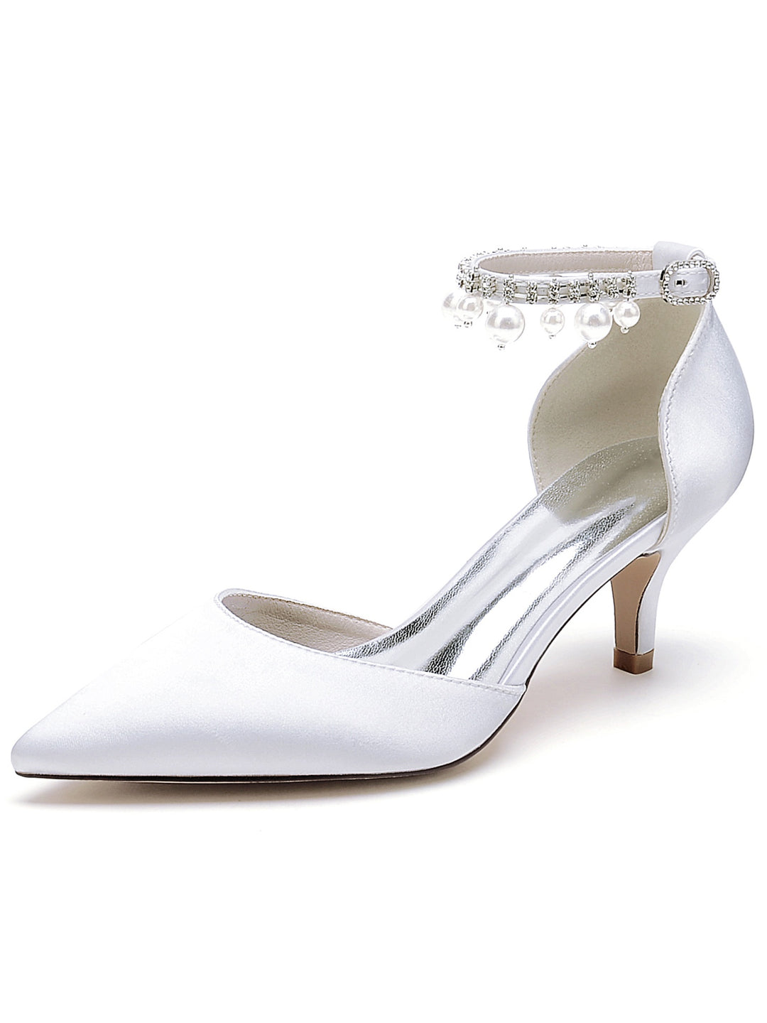 Women's Wedding Rhinestone Mid Heel Pointed Toe Bridesmaid Shoes