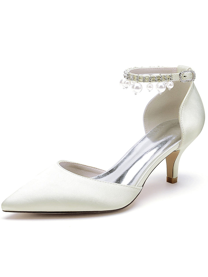 Women's Wedding Rhinestone Mid Heel Pointed Toe Bridesmaid Shoes