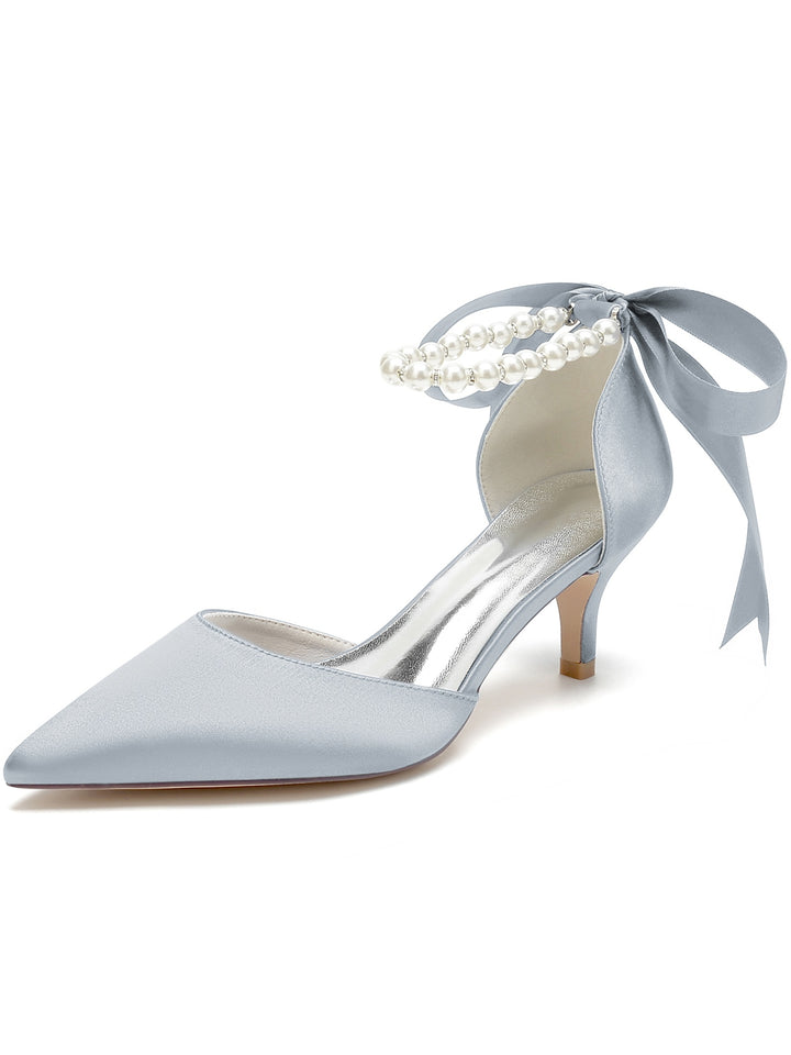 Women's Wedding Beadings Mid Heel Pointed Toe Bridal Shoes