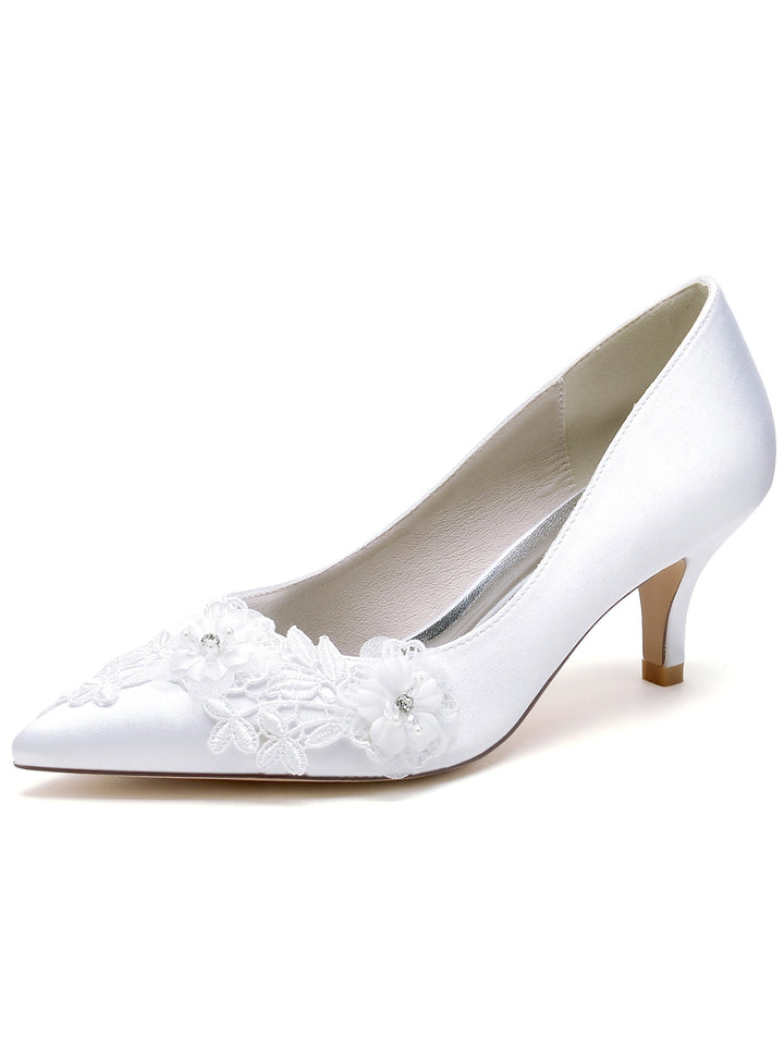 Women's Wedding Shoes Lace Stiletto Heel Pointed Toe Bridesmaid Shoes