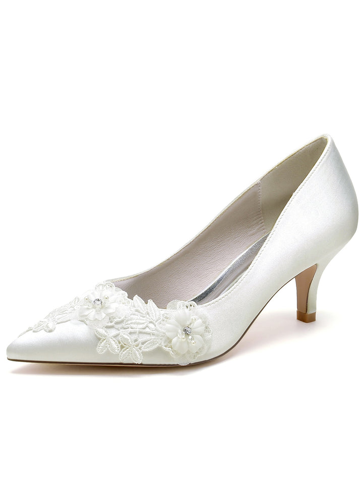 Women's Wedding Shoes Lace Stiletto Heel Pointed Toe Bridesmaid Shoes