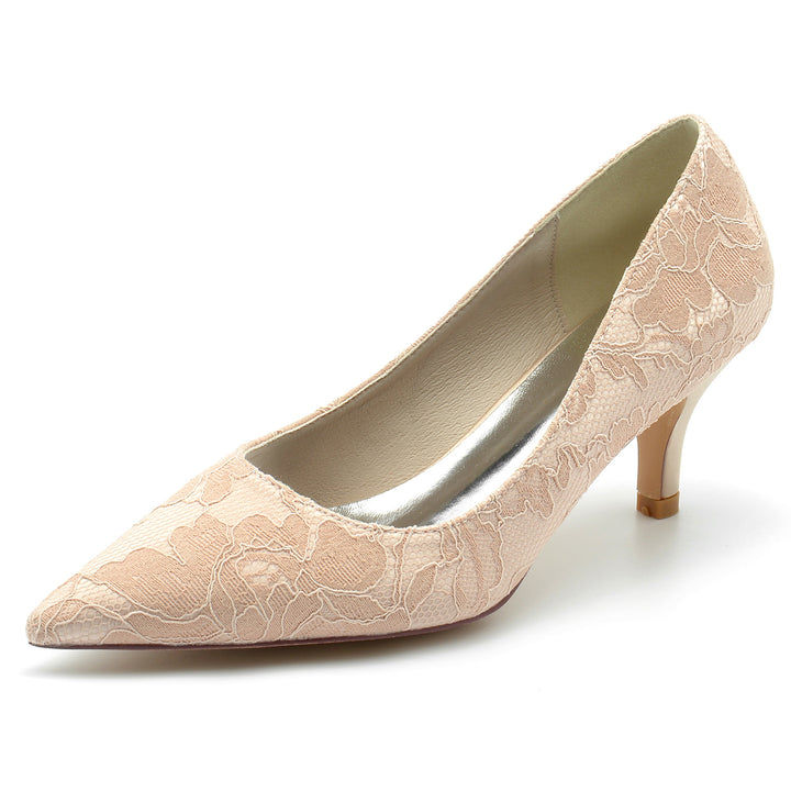 Women's Wedding Shoes Delicate Lace Mid Pointed Toe Bridal Shoes