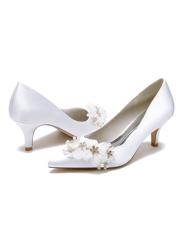 Women's Wedding Applique Mid Heel Pointed Toe Bridal Shoes