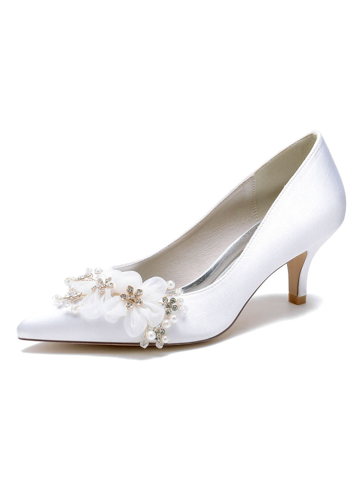 Women's Wedding Applique Mid Heel Pointed Toe Bridal Shoes