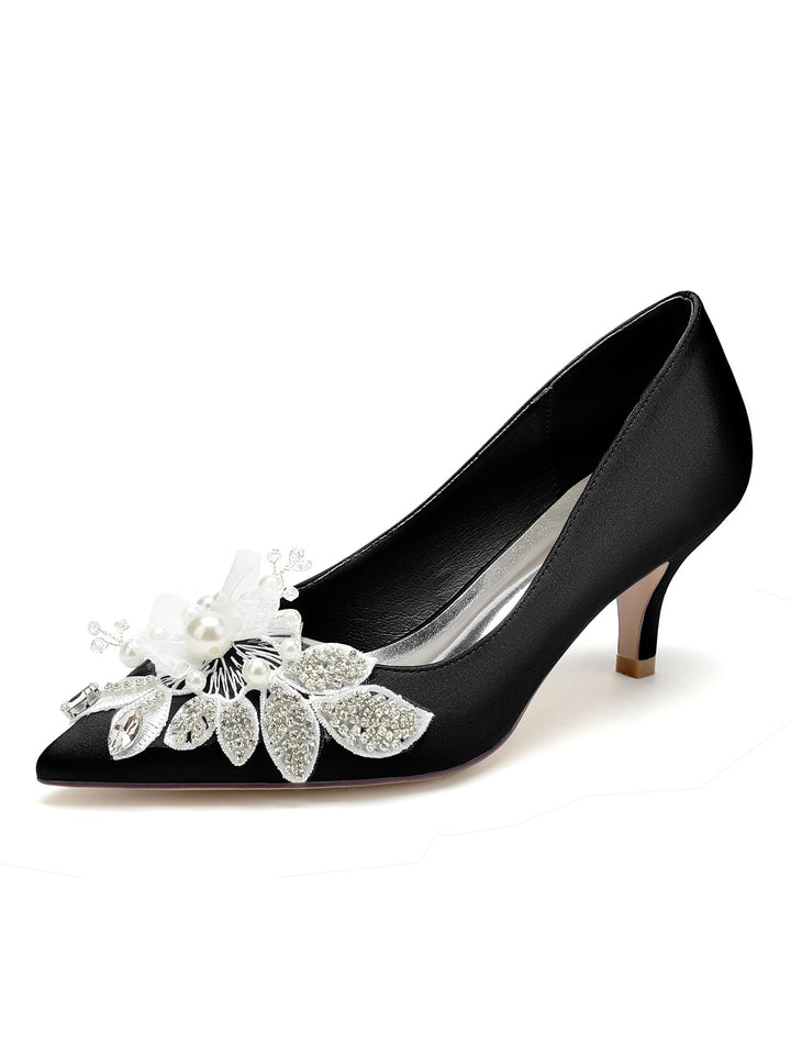 Women's Wedding Shoes Applique Pointed Toe Mid Heel Bridal Shoes