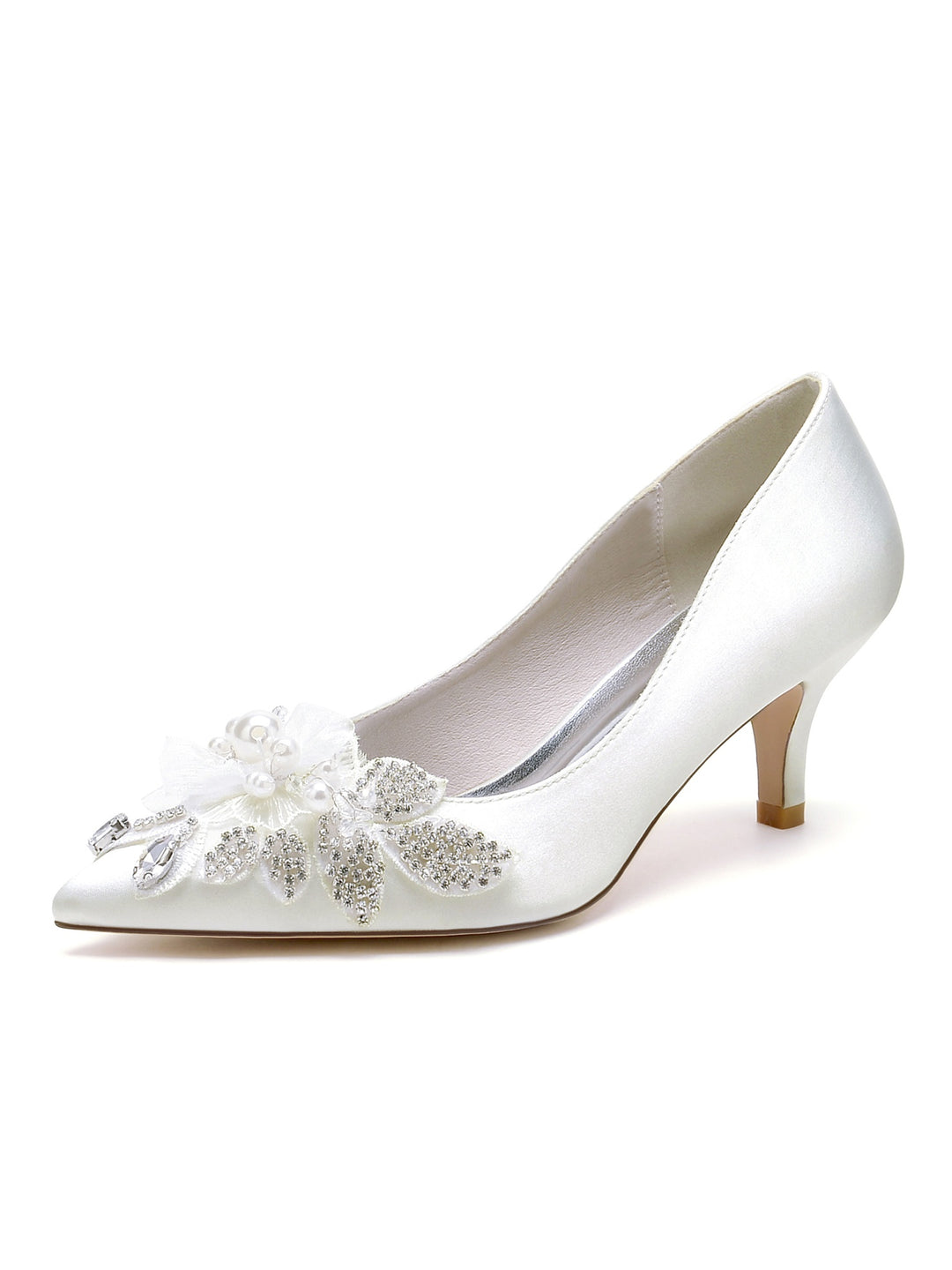 Women's Wedding Shoes Applique Pointed Toe Mid Heel Bridal Shoes