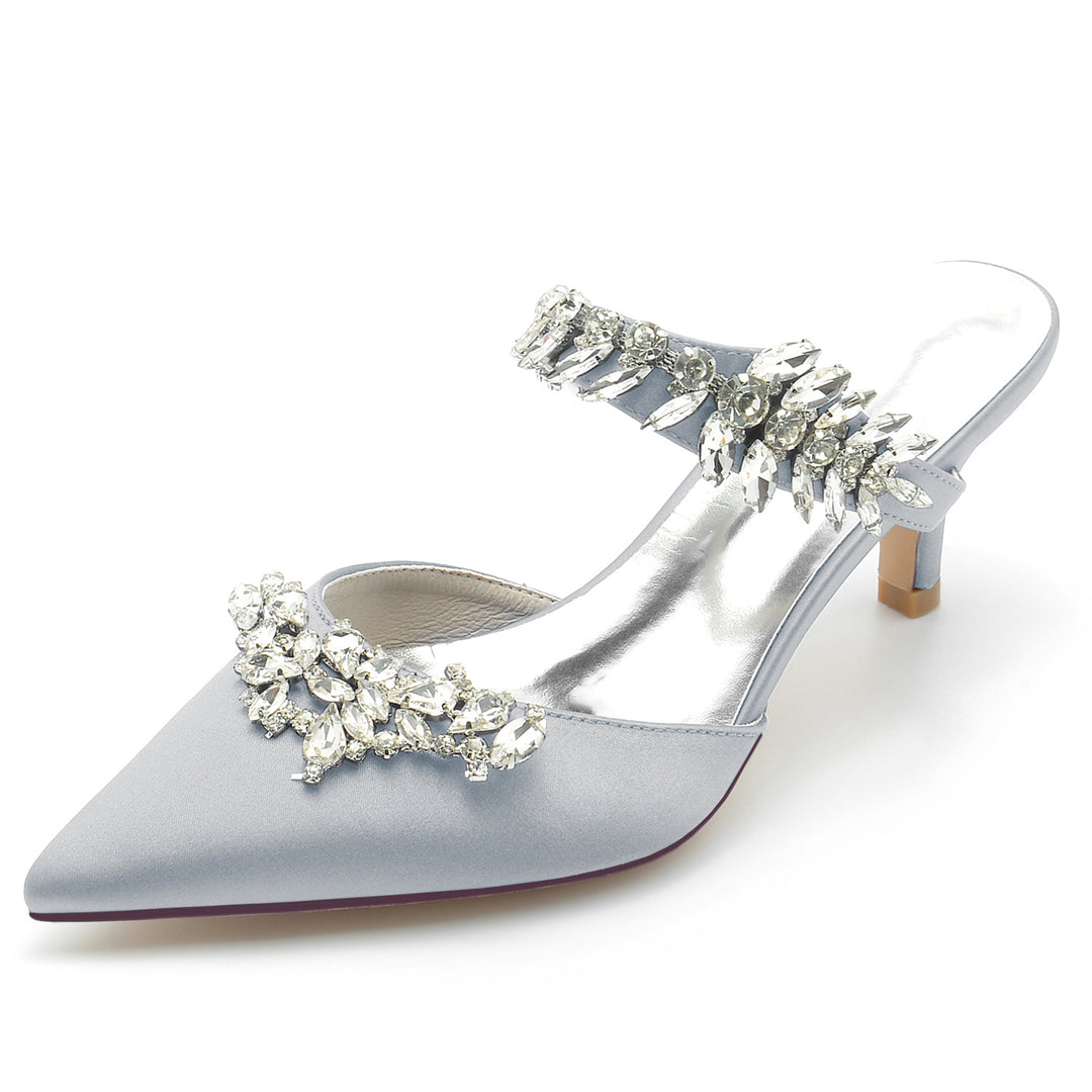 Women's Wedding Shoes Rhinestone Mules Pointed Toe Mid Bridal Shoes