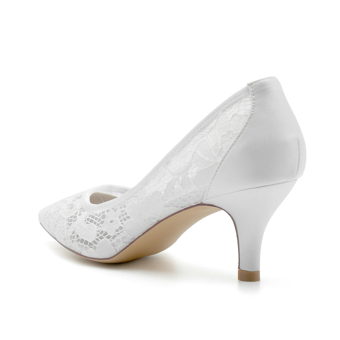 Women's Wedding Shoes Satin Lace Mesh Mid Pointed Toe Bridal Shoes