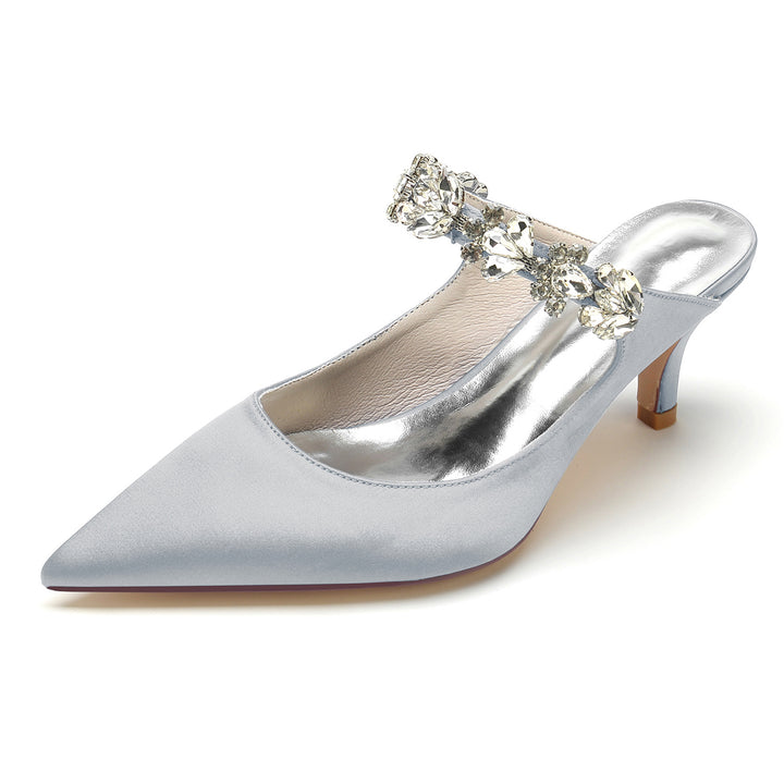 Women's Wedding Shoes White Rhinestone Mid Heel Pointed Toe Comfortable Bridal Shoes