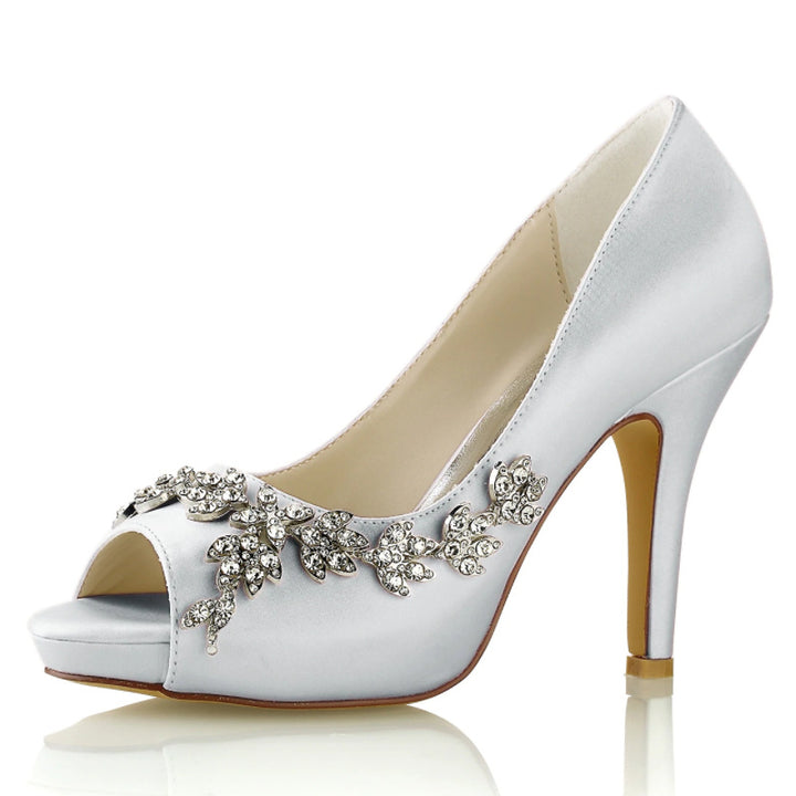 Women's Wedding Shoes Rhinestone High Heel Peep Toe Minimalism Bridal Shoes