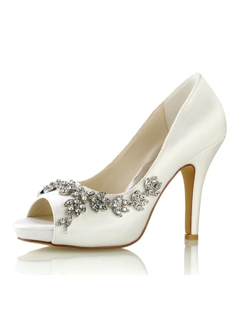 Women's Wedding Shoes Rhinestone High Heel Open Toe Bridal Shoes