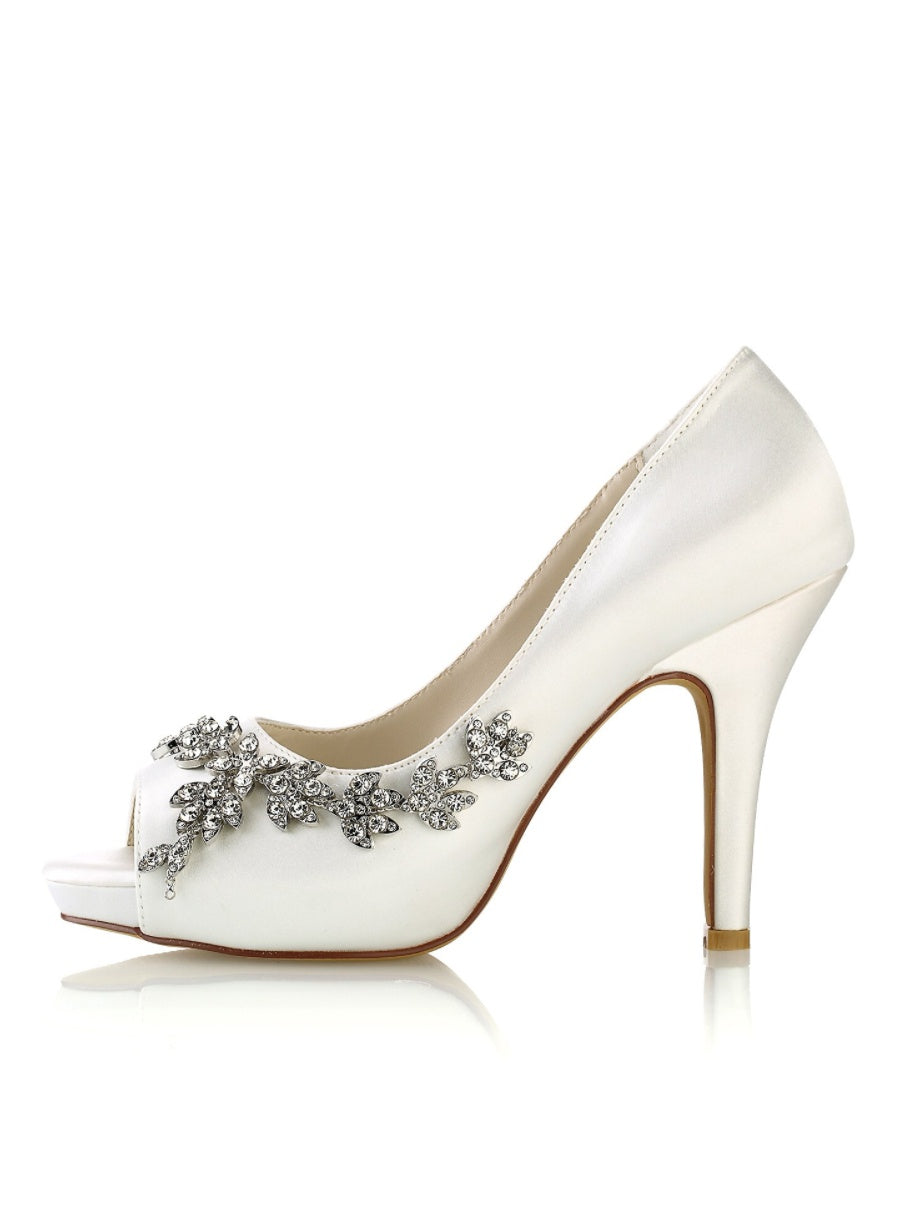 Women's Wedding Shoes Rhinestone High Heel Open Toe Bridal Shoes