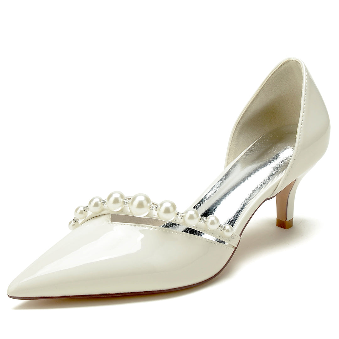 Women's Wedding Shoes Patent Leather Pearl Mid Pointed Toe Minimalism Bridal Shoes