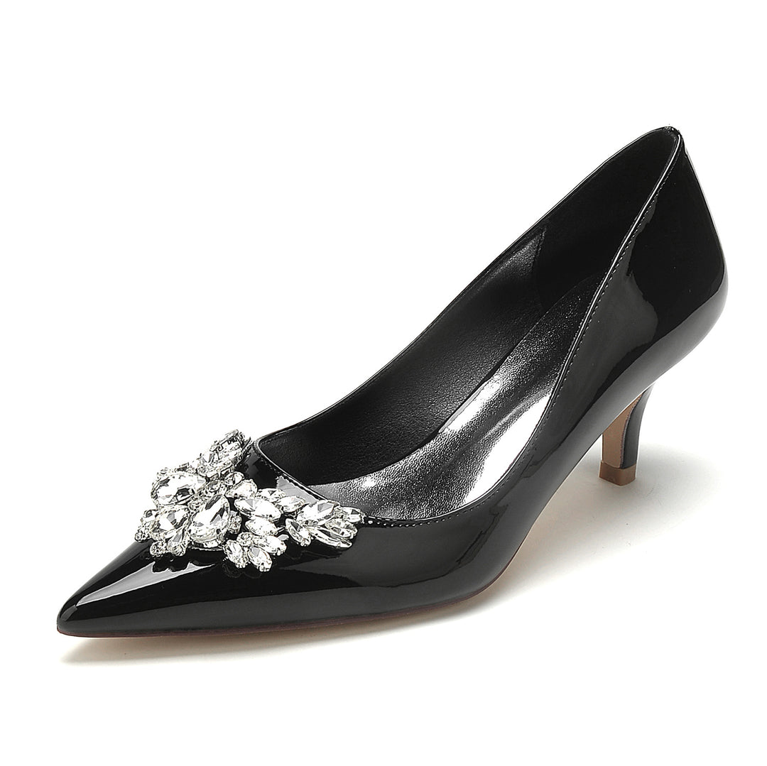 Women's Wedding Shoes Patent Leather Rhinestone Mid Pointed Toe Bridal Shoes