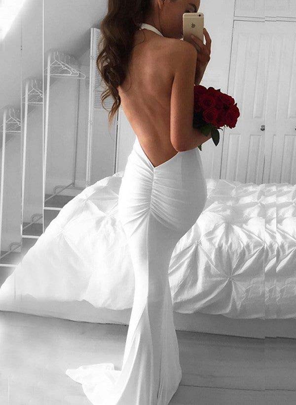 Trumpet/Mermaid Halter Floor-length Wedding Dress - Mondressy Trumpet/Mermaid Halter Floor-length Wedding Dress - Mondressy