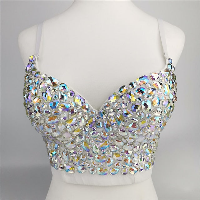 Sexy Y2K Year 2000 Women's Rhinestone Diamond Cosplay Costume Carnival Party Bra