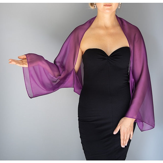 Elegant Wedding Wraps Sun Protection Long Sleeve Chiffon With Pure Color