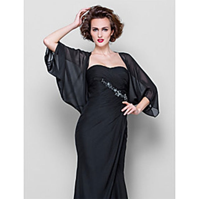 Women?s 3/4 Length Sleeve Chiffon Wedding Guest Wrap With Pure Color