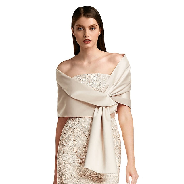 Elegant Sleeveless Satin Wedding Guest Wraps With Pure Color, Champagne