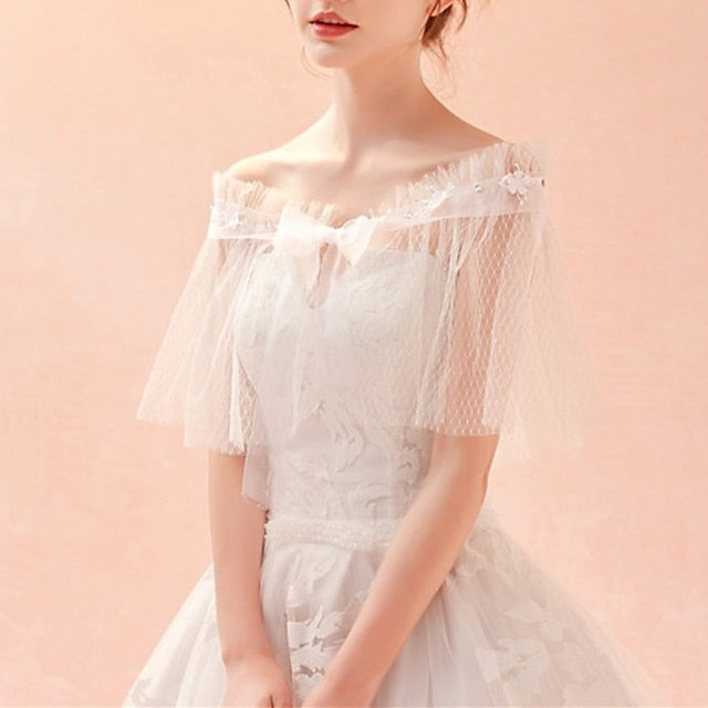 Elegant Romantic Sleeveless Tulle Wedding Wraps With Bowknot