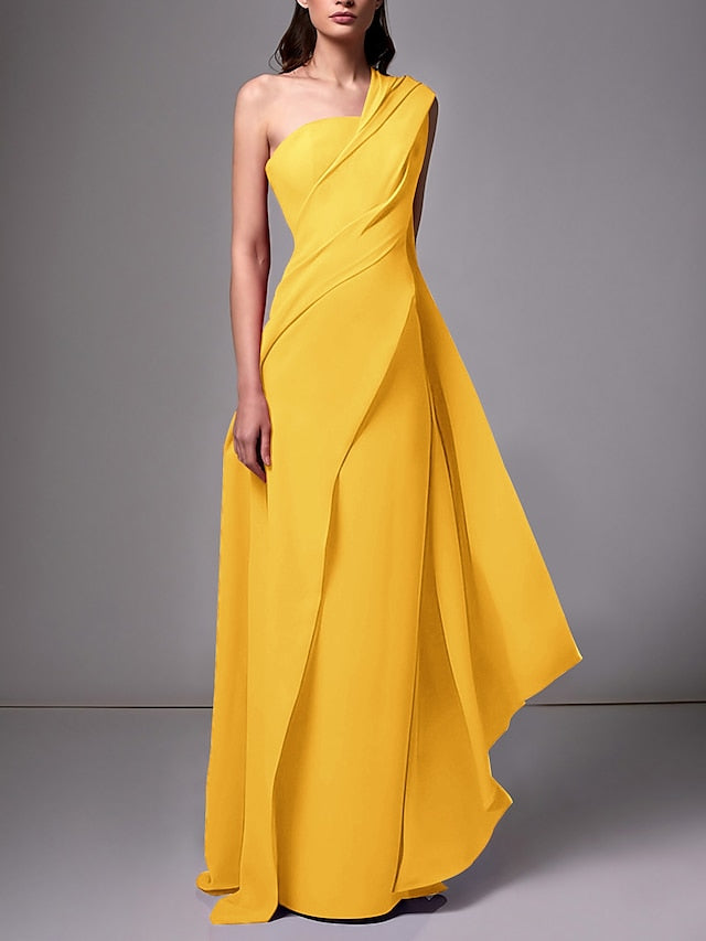 Sheath/Column One-Shoulder Sleeveless Evening Dresses With Pleats Ruched