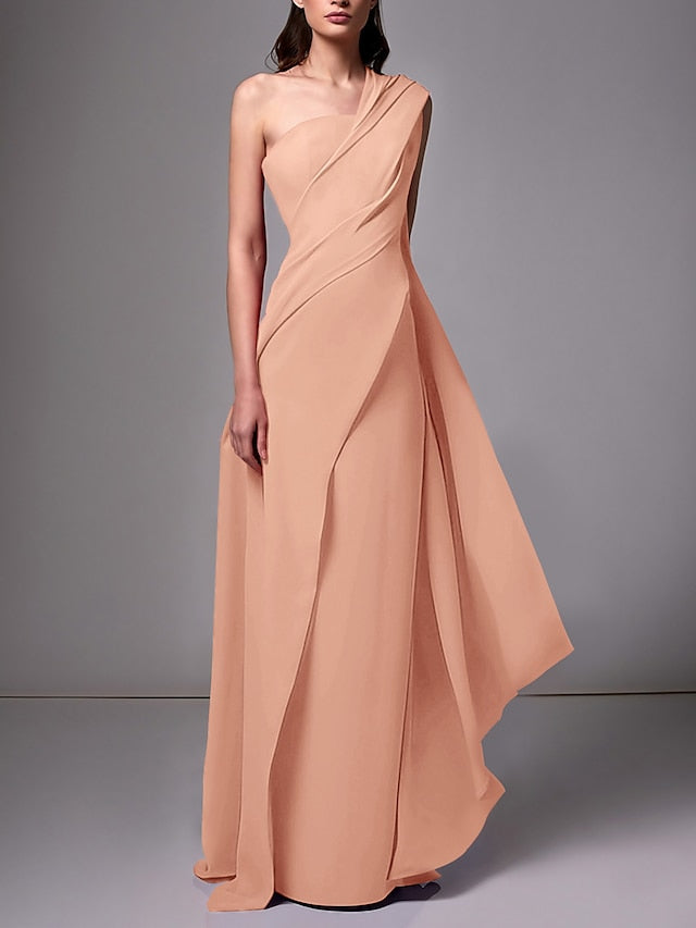 Sheath/Column One-Shoulder Sleeveless Evening Dresses With Pleats Ruched
