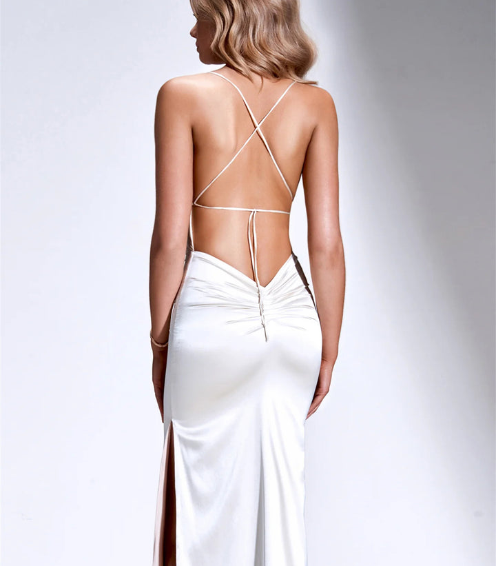 Sheath/Column Spaghetti Straps Sleeveless Floor-Length Long Prom Dresses with Split Side