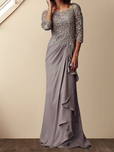 Mermaid / Trumpet Jewel Neck Half Sleeves Floor-Length Mother of the Bride Dresses With Appliques & Bow(s) main image 1