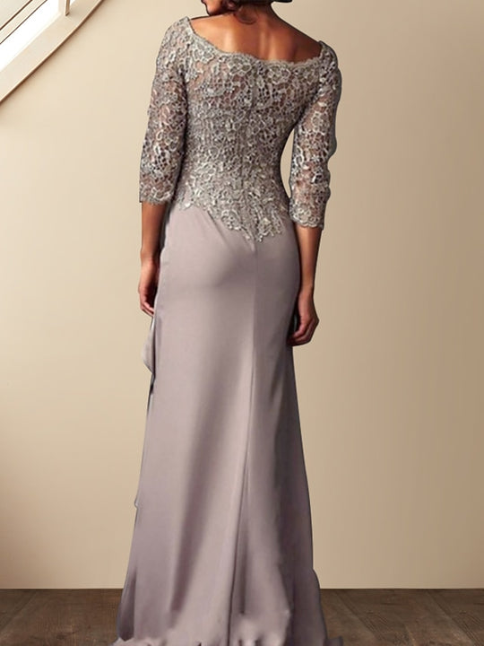 Sheath/Column Scoop Neck Half Sleeves Floor-Length Mother of the Bride Dresses