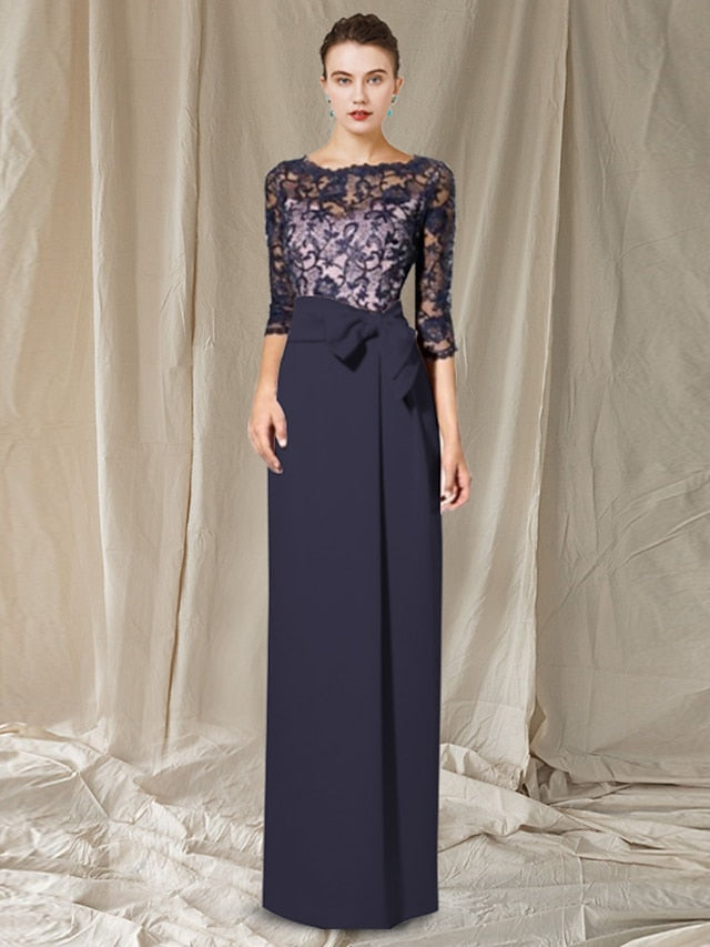 Sheath/Column Jewel Neck Floor-Length Mother of the Bride Dresses ...