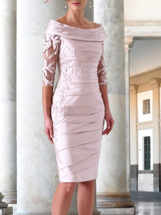 Sheath/Column V-Neck Half Sleeves Knee Length Mother of the Bride & Groom Dresses with Sequins