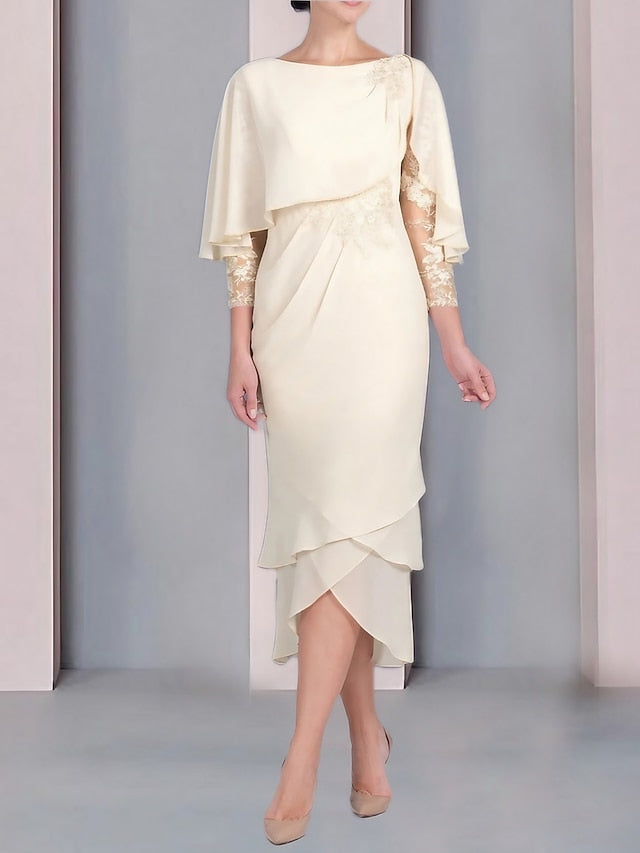 Mother of The Bride Dresses 2026 Women's Appliques Lace Sheath Scoop Neck Formal Evening Gowns Short Sleeves Tea-Length Bridal Mother Dress, Cream Mother of The Bride Dresses 2026 Women's Appliques Lace Sheath Scoop Neck Formal Evening Gowns Short Sleeves Tea-Length Bridal Mother Dress, Cream