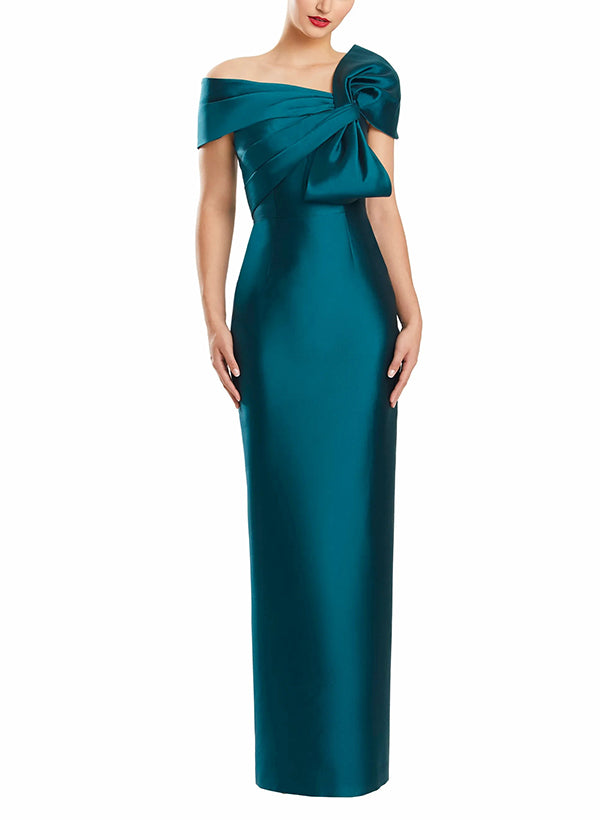 Sheath/Column One-Shoulder Floor-Length Mother of the Bride Dresses with Bow Dark Navy