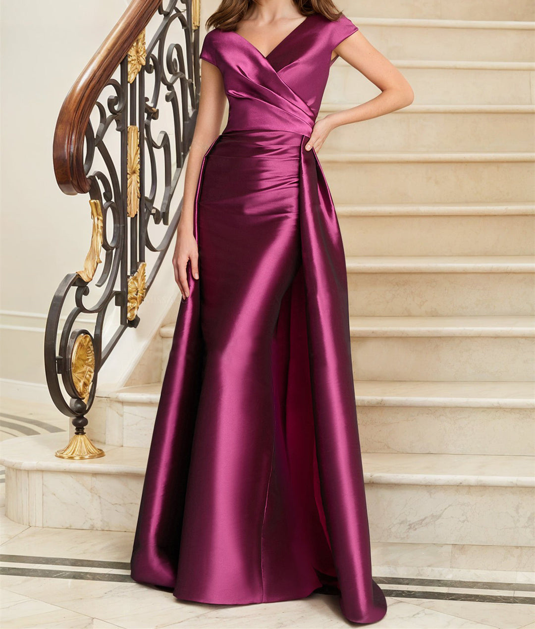 Sheath/Column V-Neck Sleeveless Satin Mother Of The Bride Dresses