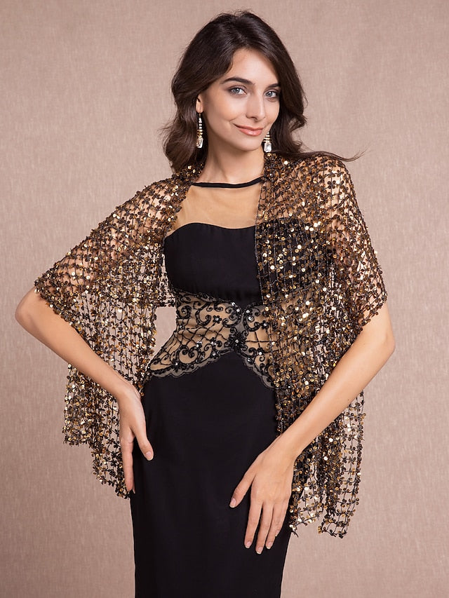 Party Evening Wedding Guest Wraps / Shawls with Sequin, One-Size / Black