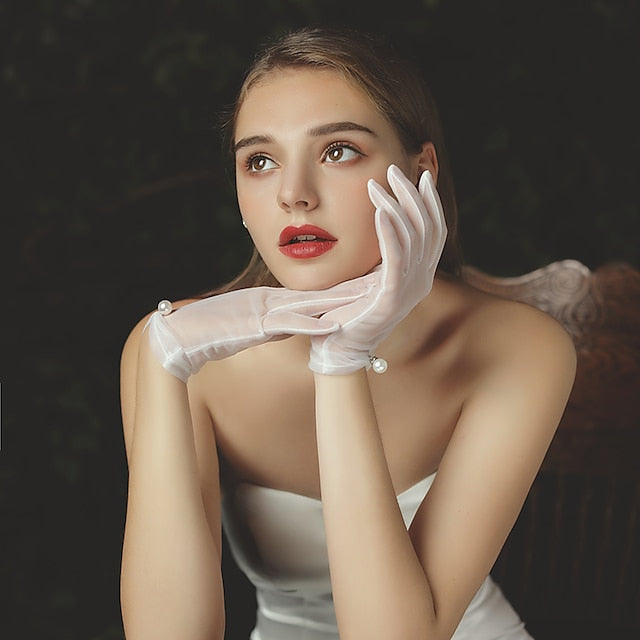 Tulle Suit Length Glove Elegant / Simple Style With Faux Pearl