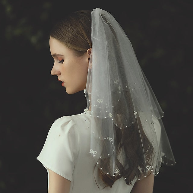 Two-tier Cute / Stylish / Birthday Wedding Veil  with Faux Pearl Tulle