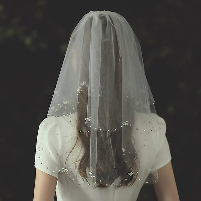 Two-tier Cute / Stylish / Birthday Wedding Veil  with Faux Pearl Tulle