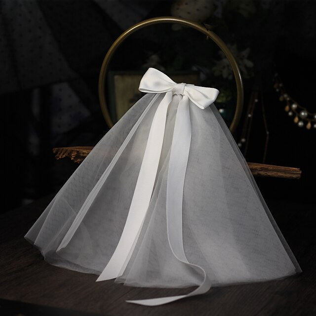 Two-tier Sweet Style Wedding Veils with Satin Bow