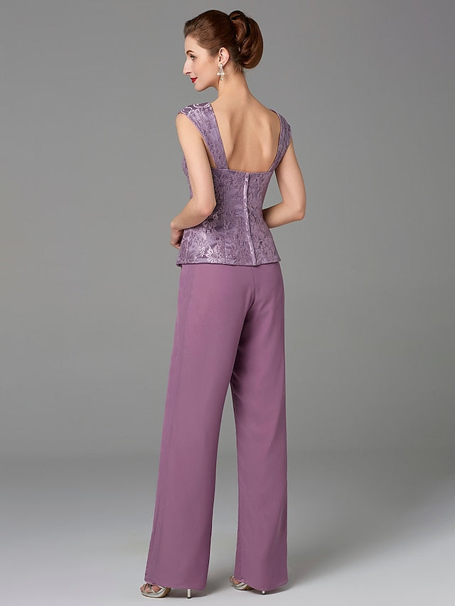 Chiffon Square Neck Mother of the Bride Pantsuits with Jacket