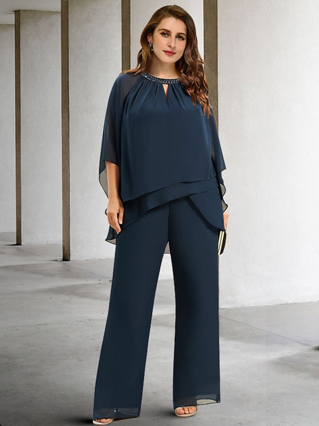 Chiffon Jewel Neck Mother of the Bride Pantsuits - Mondressy