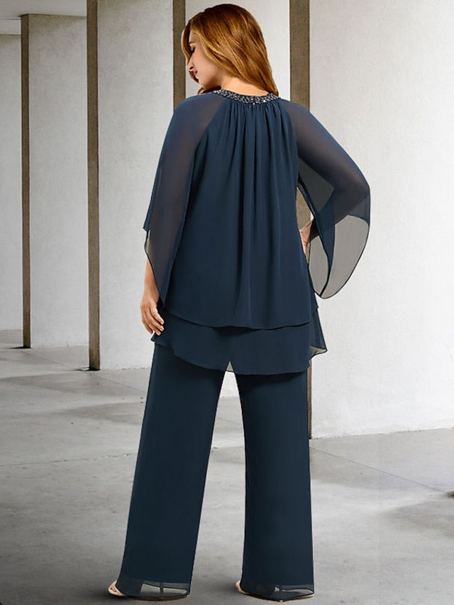 Chiffon Jewel Neck Mother of the Bride Pantsuits